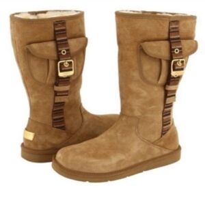 Ugg Australia Kids Cargo Pocket Leather Tall Sheepskin Boots shoes sz 10